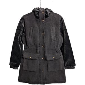 New Eden Society Black Hooded Fleece Parka Coat Size M